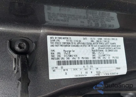 2012 Ford Focus Sel z USA, uszkodzony, nr VIN 1FAHP3M25CL407008